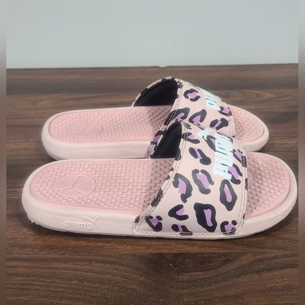 🌸🐆Girls Pink Leopard Puma Slides, size 13🐆🌸